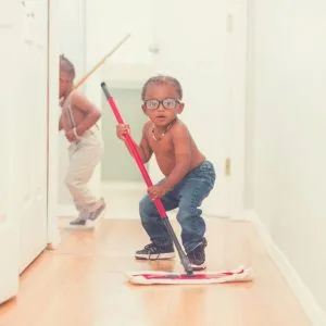 Kid cleaning up