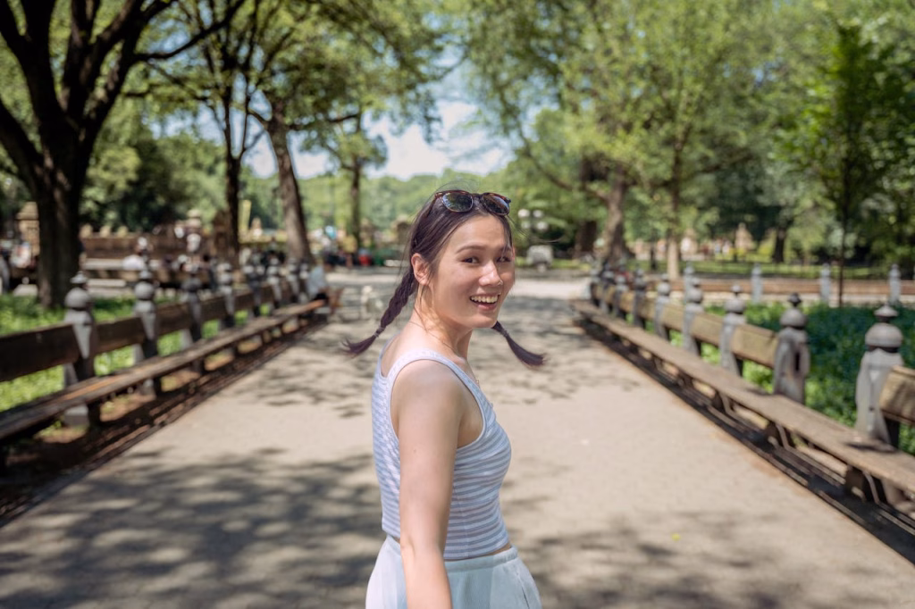 Au Pair walking in Central Park in New York City